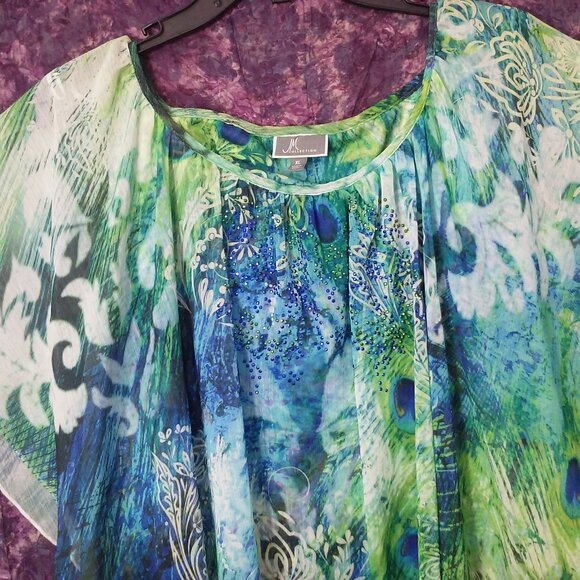 Lot (2) Blouses Tops JM Collection Lady-OX/XL Flowy Layers Sequins Bold Animal - Picture 11 of 14